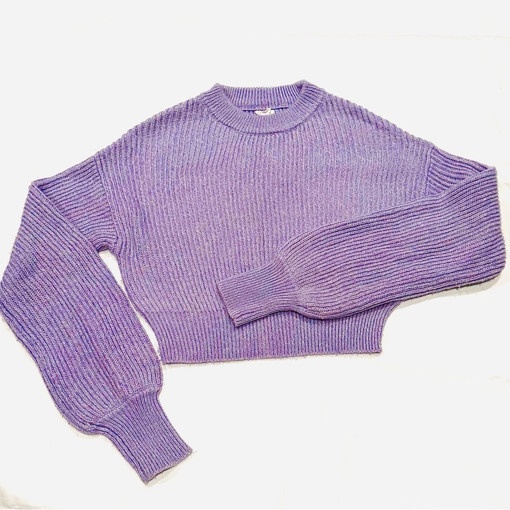 Garage Purple Ribbed Cropped Knit Sweater - Picture 3 of 7